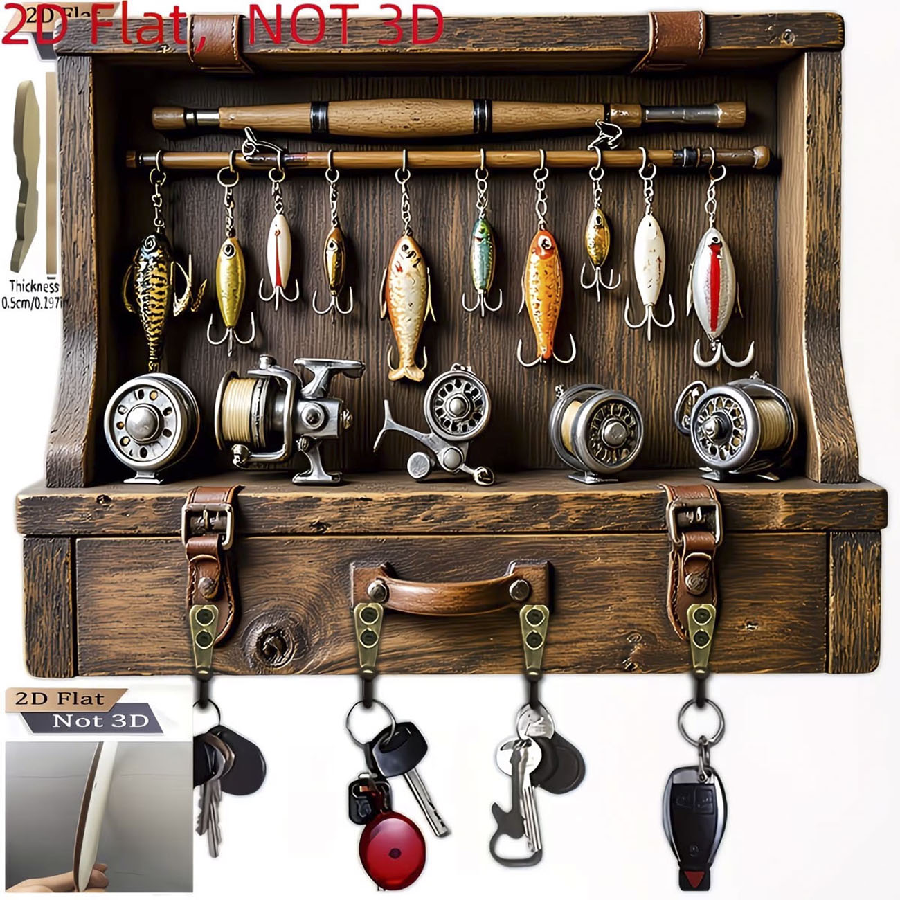 Fly Reel - Vintage Fishing Lure Key Hanger, 2D